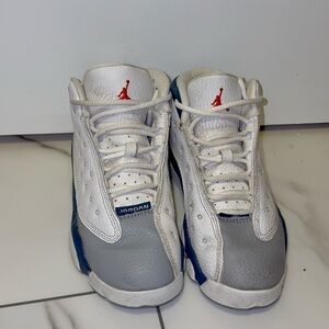 Jordan Kids White, Gray & Blue Retro Basketball Sneakers